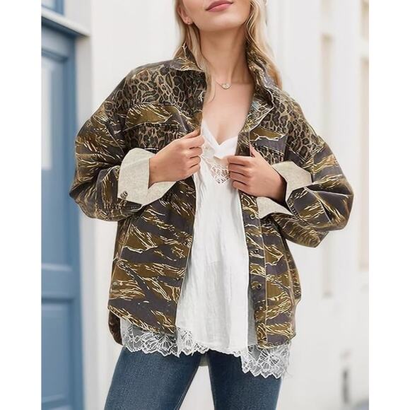 Unbranded Jackets & Blazers - Leopard Printed Denim Jacket Fashion Button Up Vintage Western Trucker, XXL